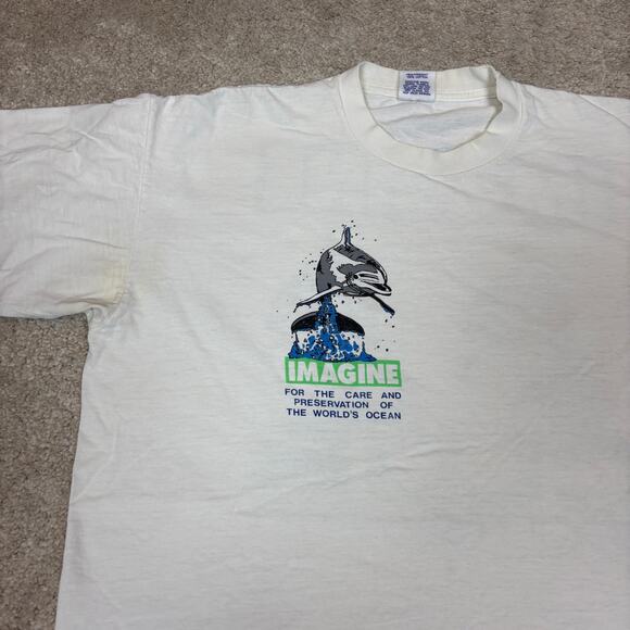 Vintage 80s Club Sportswear Imagine Dolphins Shirt Men's XL Ocean Activist - Picture 4 of 14